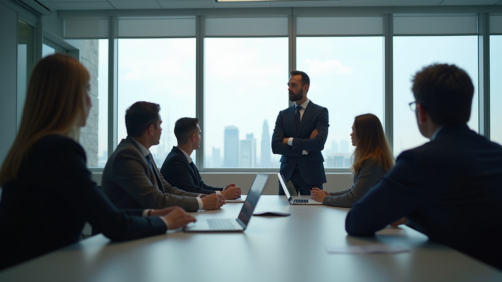 Eye-level view of a modern office training session with employees learning
