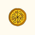 A simple golden pizza crust icon, round with a crisp edge and soft airy center, clean and 