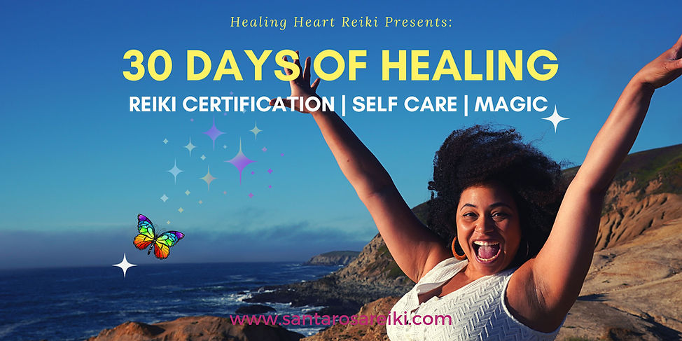 30 Days of Healing  title banner, Dailey raises arms in air smiling and laughing at the camera, on a cliff at the beach.