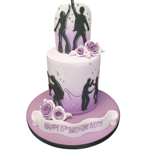 A beautifully decorated celebration cake with a dancing theme, perfect for birthdays, weddings, or special occasions in UK.