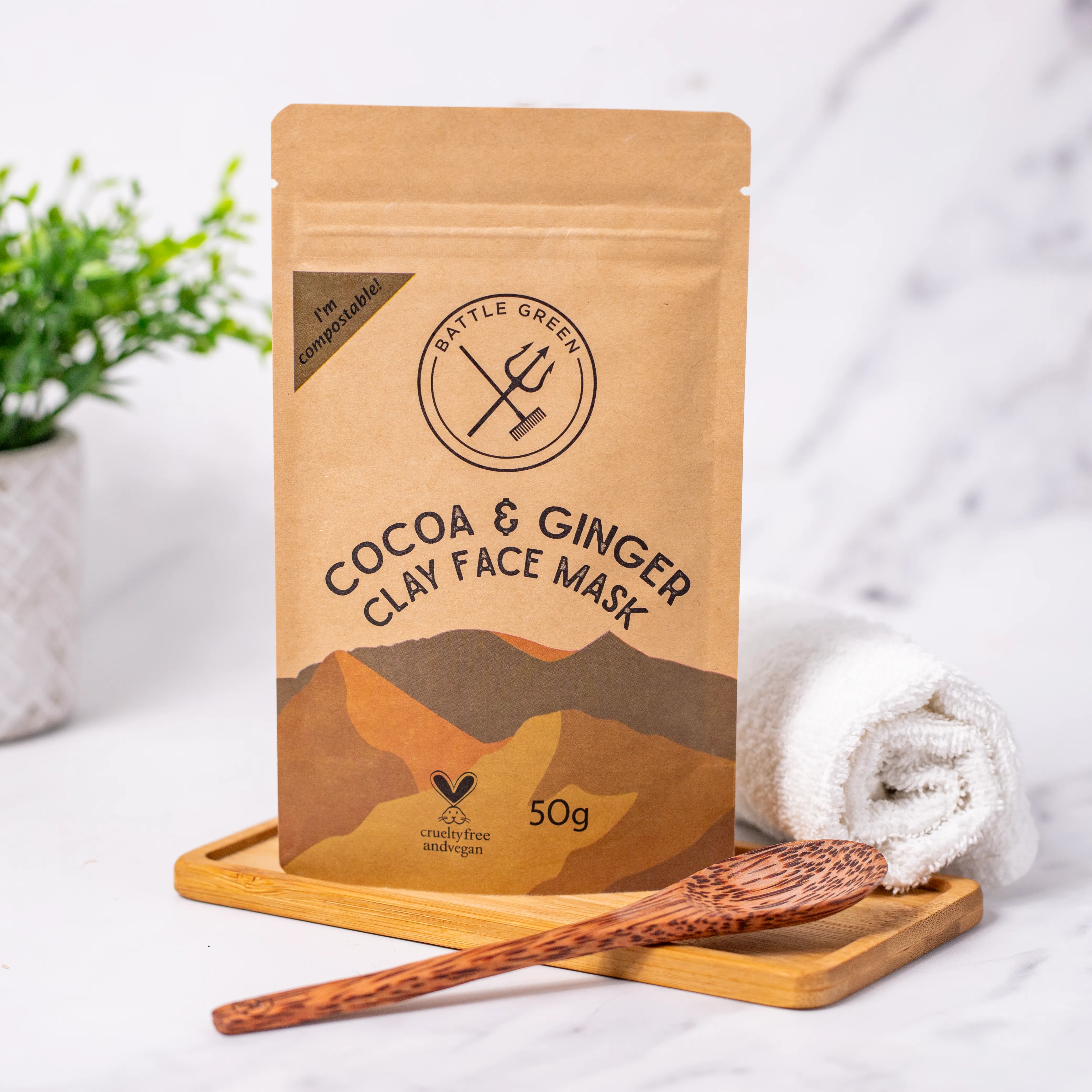 cocoa and ginger clay face mask by Battle Green