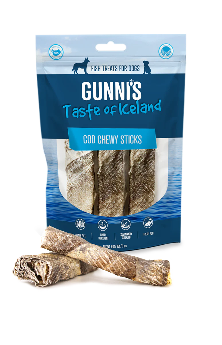 TORSK CHEWY STICKS 90G (3 STK) Pakke med 3 stk tyggebein av Torskeskinn