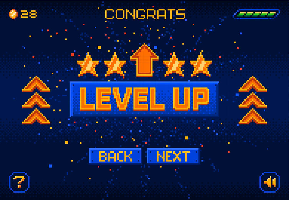 a game screen showing a level up achievement