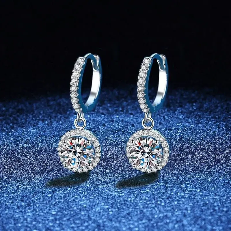 Thumbnail: Round Moissanite Earrings, 1 Carat, in Sterling Silver