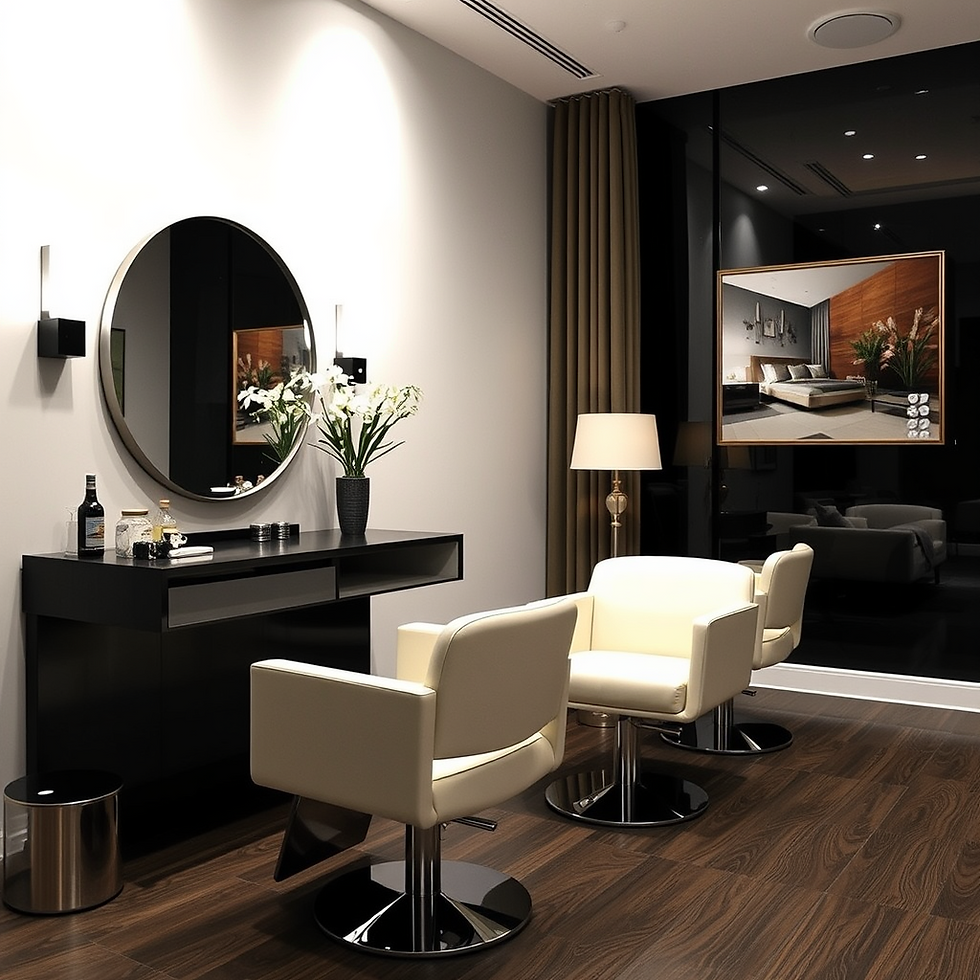 Eye-level view of a modern luxury beauty suite with elegant furnishings