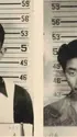 Black-and-white mugshots of Satsuki Ina's parents standing against a height chart, wearing collared shirts and looking at the camera.