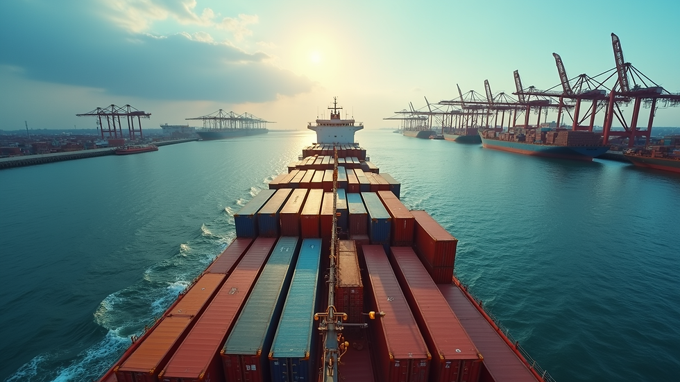 Eye-level view of a cargo ship loaded with containers at a port