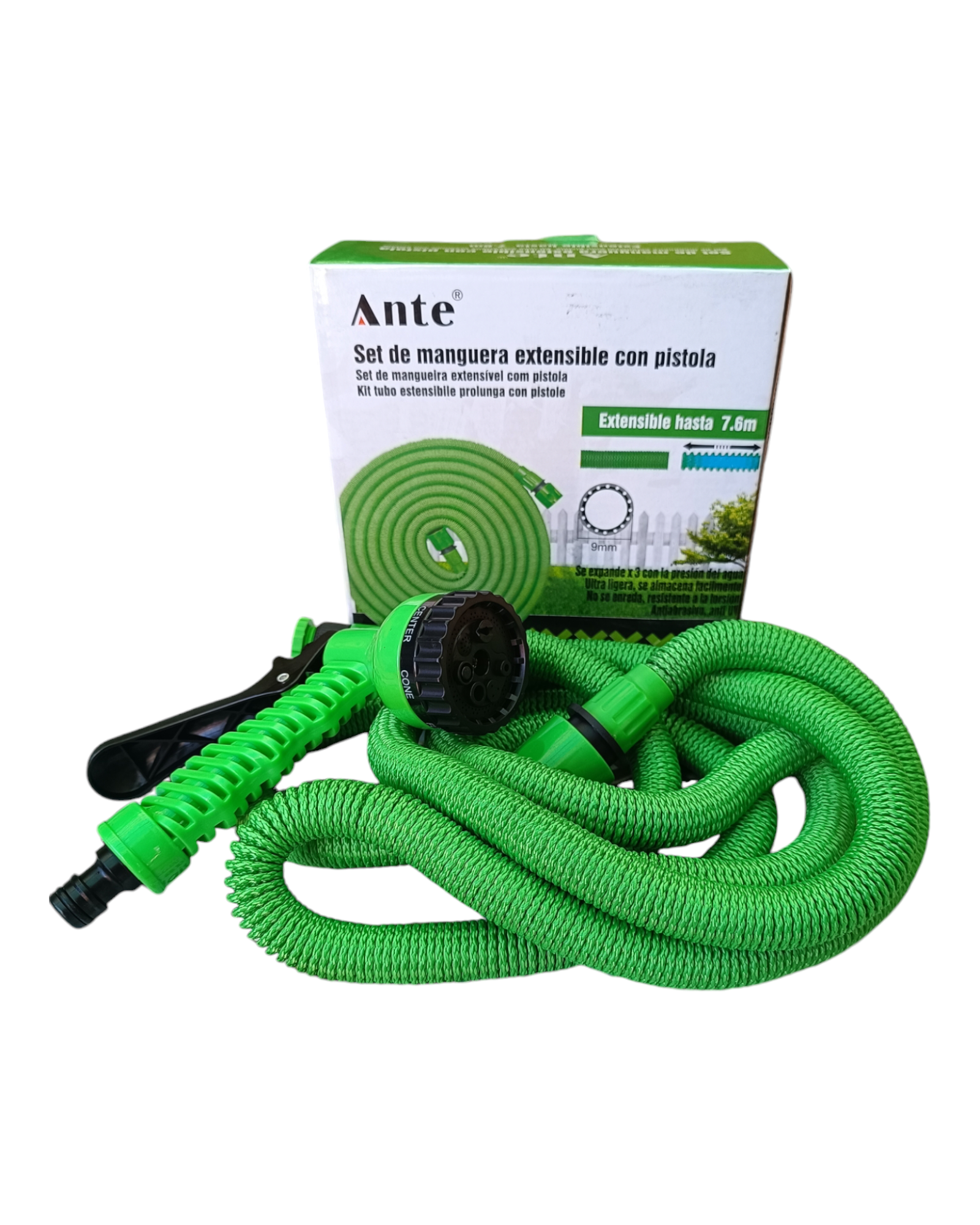 Set de manguera extensible con pistola 7,6mt