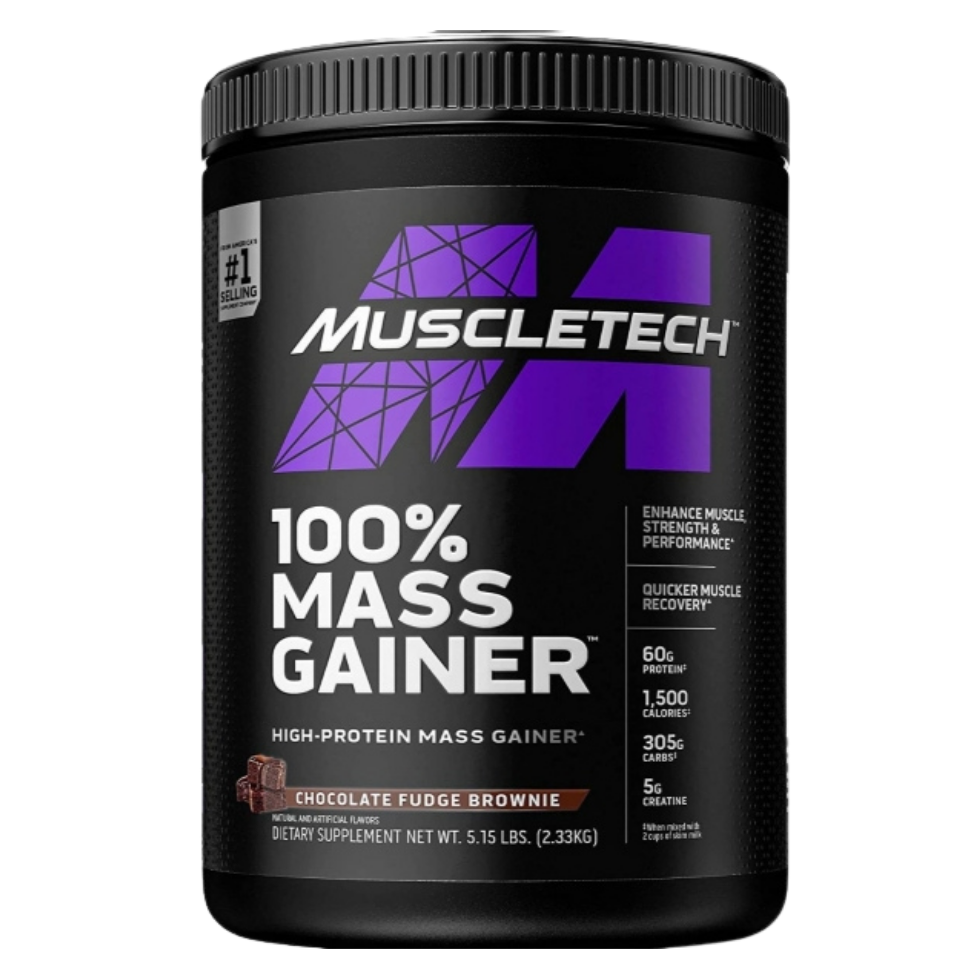 MuscleTech 100% Mass Gainer Chocolate Fudge Brownie - 5.15lbs (2.33kg)