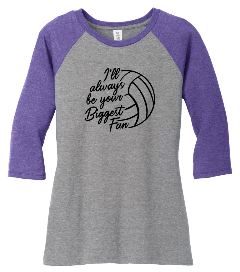 Biggest Fan, VolleyBall Raglan Tshirt with Black Design
