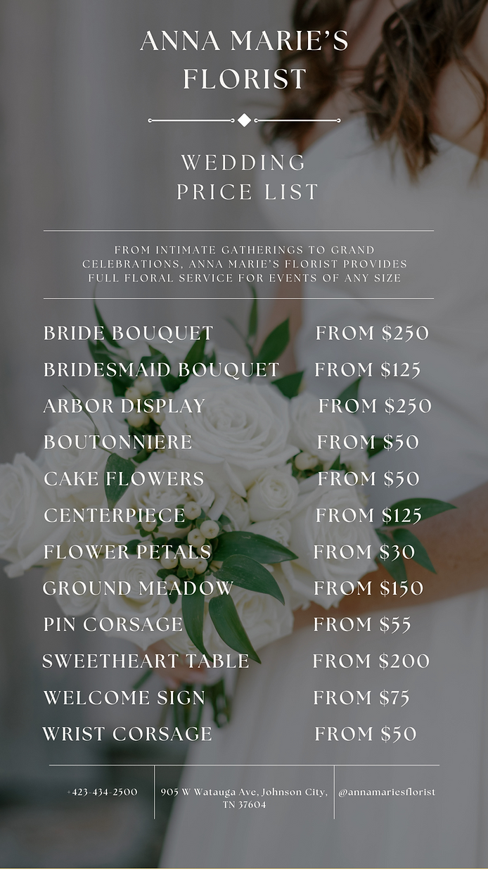 Neutral white and green Minimal Wedding Product Price List