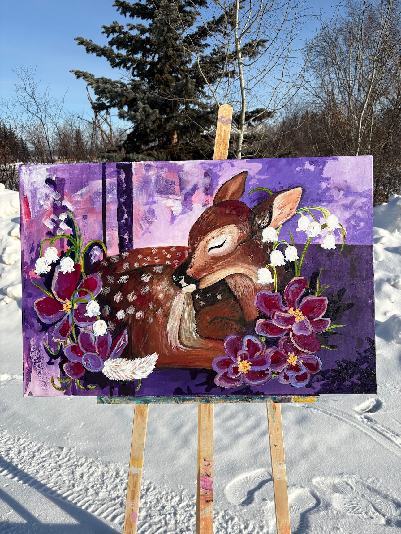 'Sleepy Meadow' Fawn Original Acrylic Painting