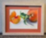Painting of peach with a maple wood frame.