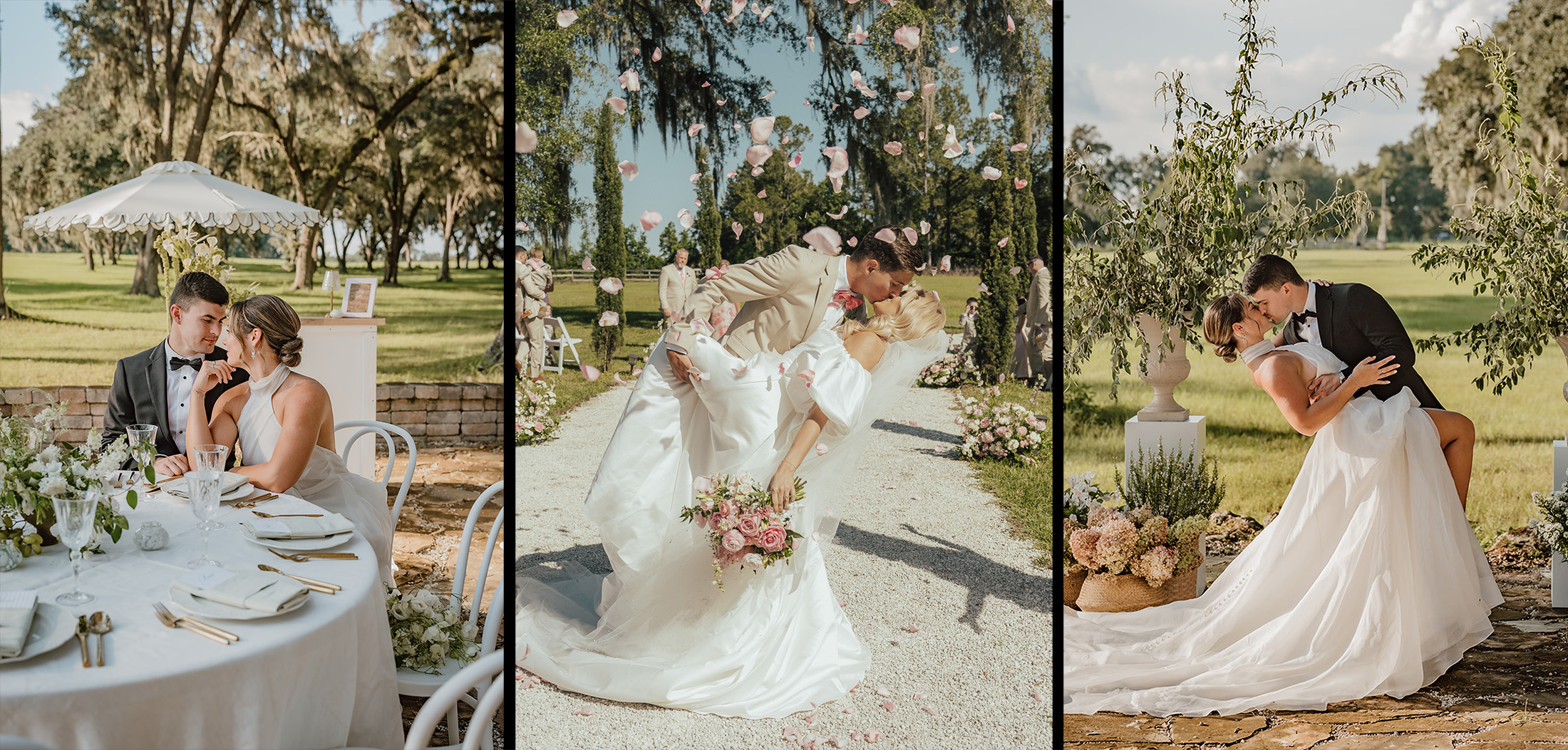 The Italian-style stone piazza at Andalusian Oaks wedding venue in North Central Florida