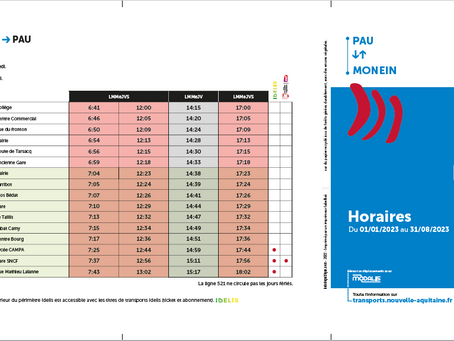 Adaptation des horaires de la ligne routière régionale n°521 Pau/Monein