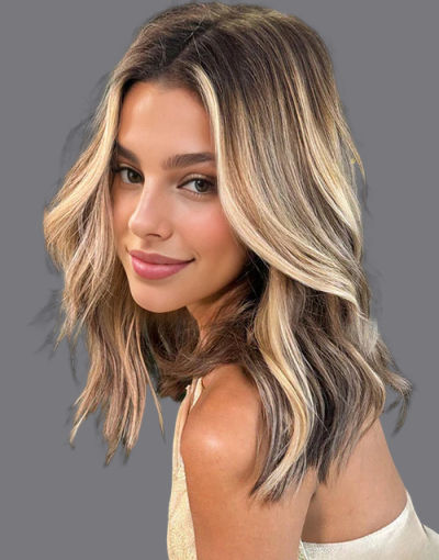 Thumbnail: Harper-Blonde Shoulder Length 13x4 Lace Frontal Bob Wavy Human Hair Wig