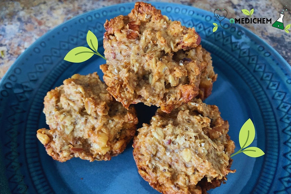 Three oatmeal cookies sitting on a blue plate