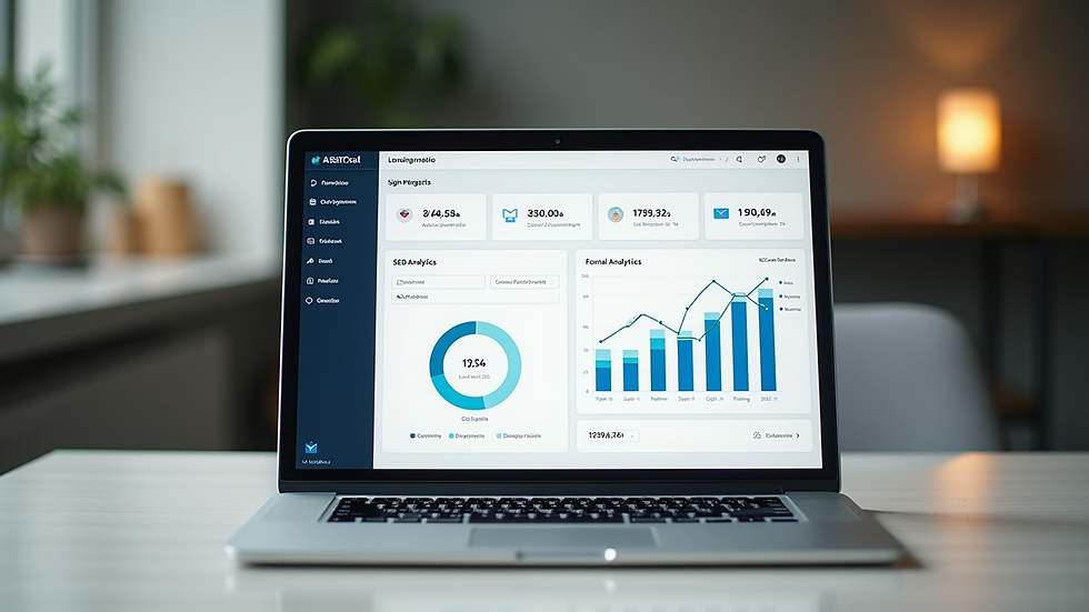 Eye-level view of a laptop displaying a blog with SEO analytics