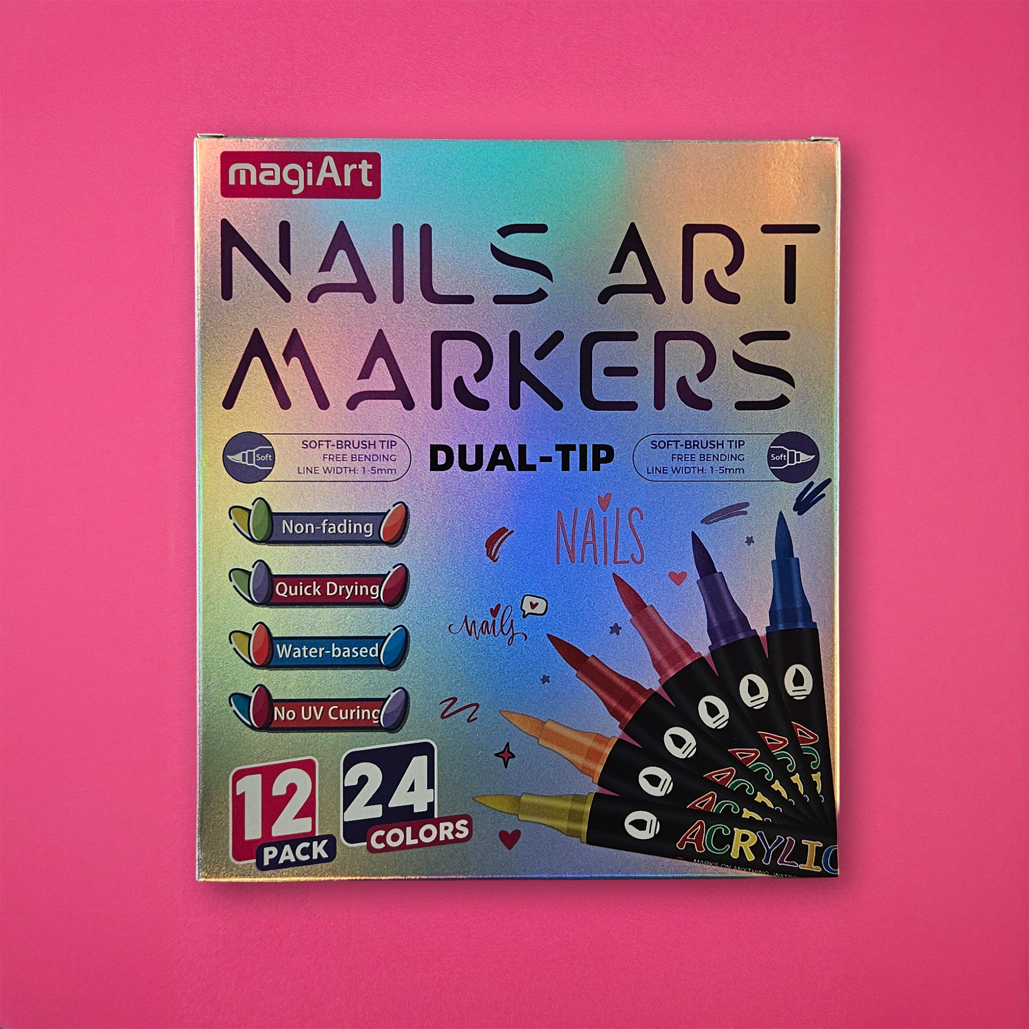 Nail Art Marker - Dual Tip - 12 Pack with 24 Colours