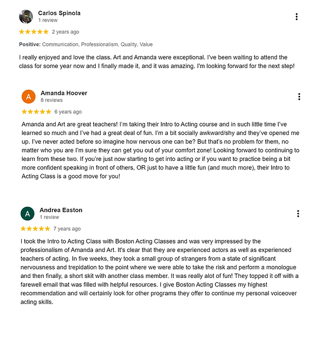 List of various testimonials from students.