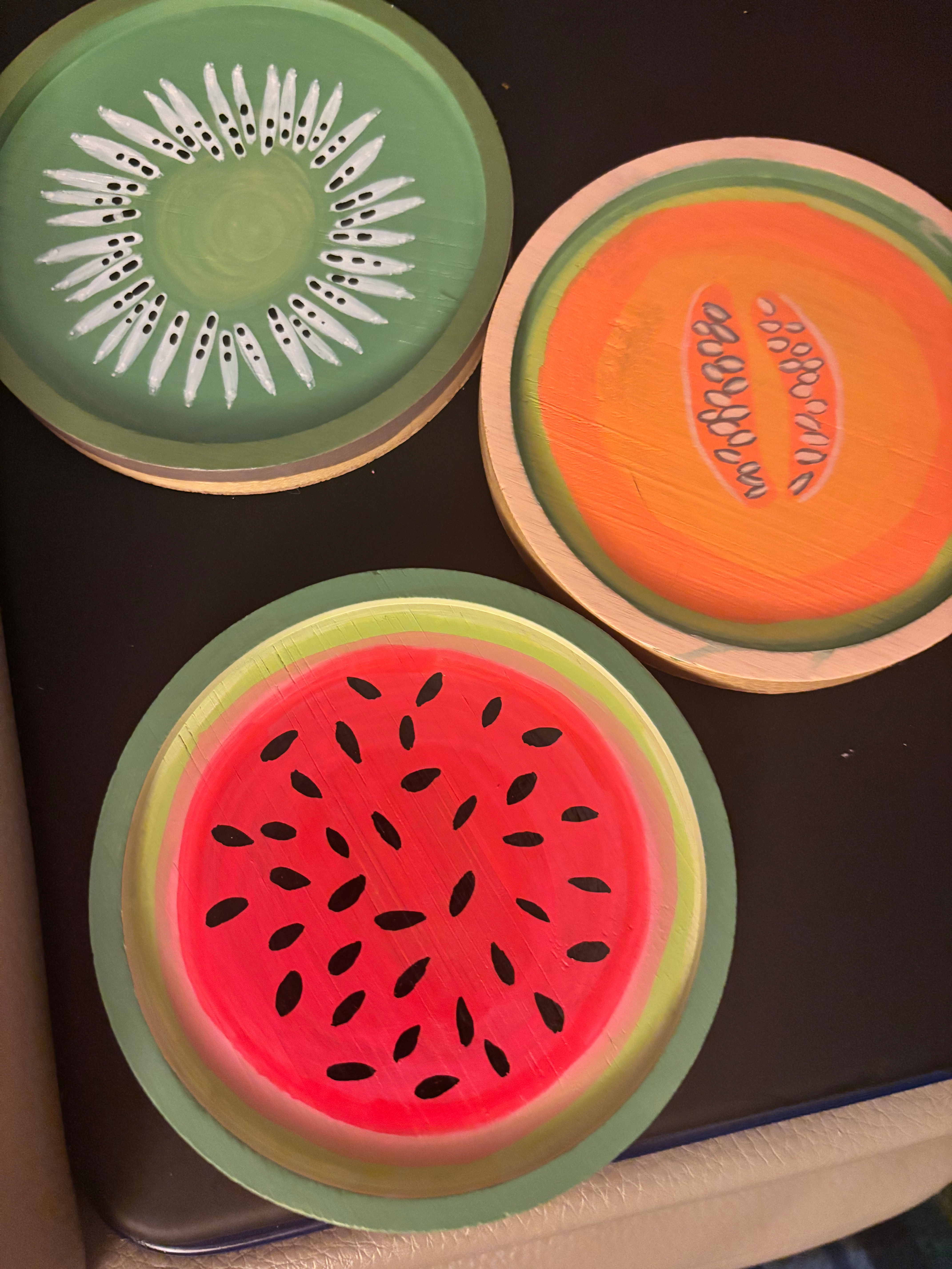 Watermelon, Cantaloupe & Kiwi Coasters - Set of 3