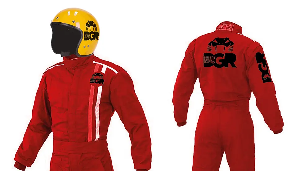 Desert Ghost Racing branded clothing concept, helmet ans overalls
