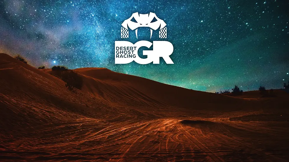 Deset Ghost Racing logo in white over an image of the desert at night.