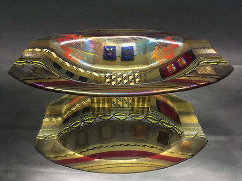 Sculptural fused glass bowl forms with layered color and pattern