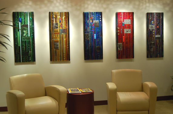 Fused glass wall panels featuring signature cane work