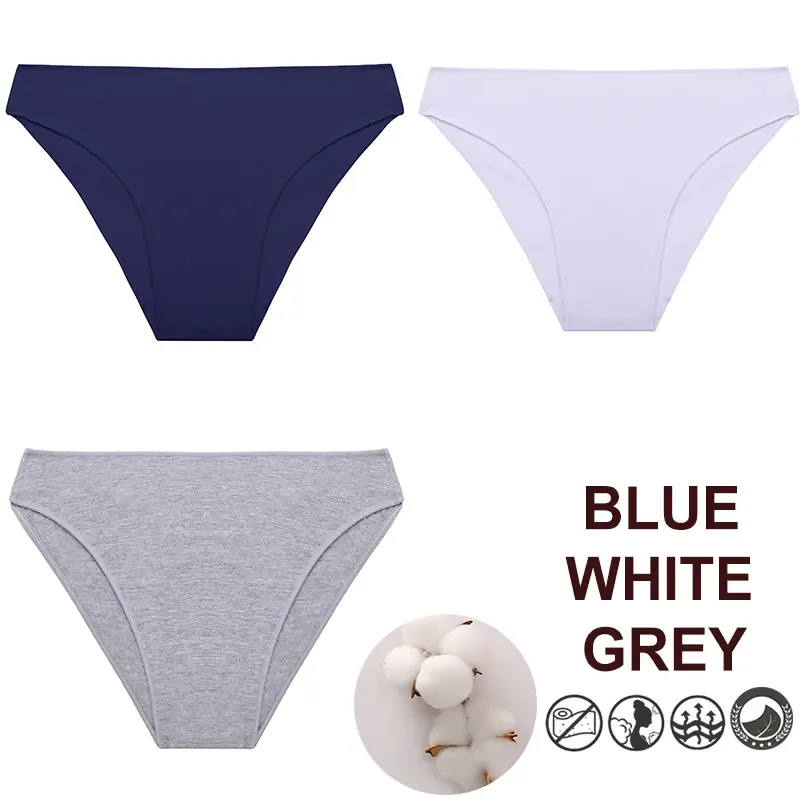 Thumbnail: Cotton 3-Pack Seamless Solid Color Comfortable Panty Set Breathable Underwear