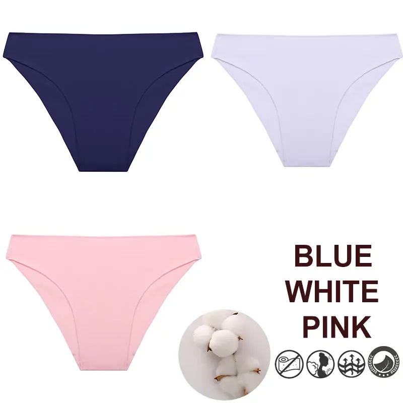 Thumbnail: Cotton 3-Pack Seamless Solid Color Comfortable Panty Set Breathable Underwear