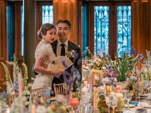 Vibrant colorful flower wedding Reception 