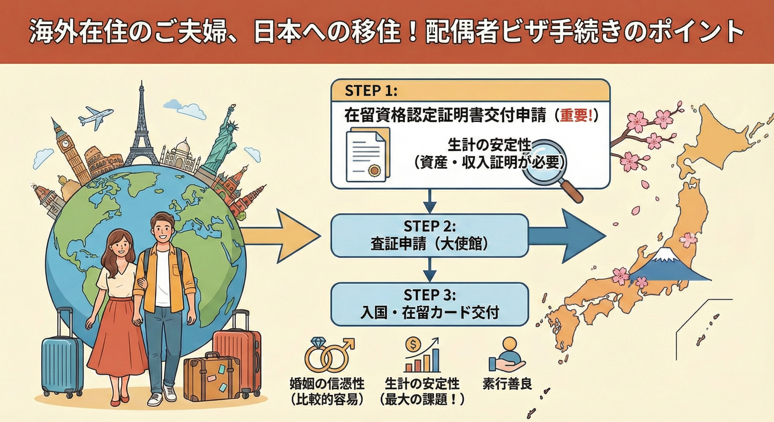 海外在住の国際結婚カップルが日本に移住する際の手続き概要