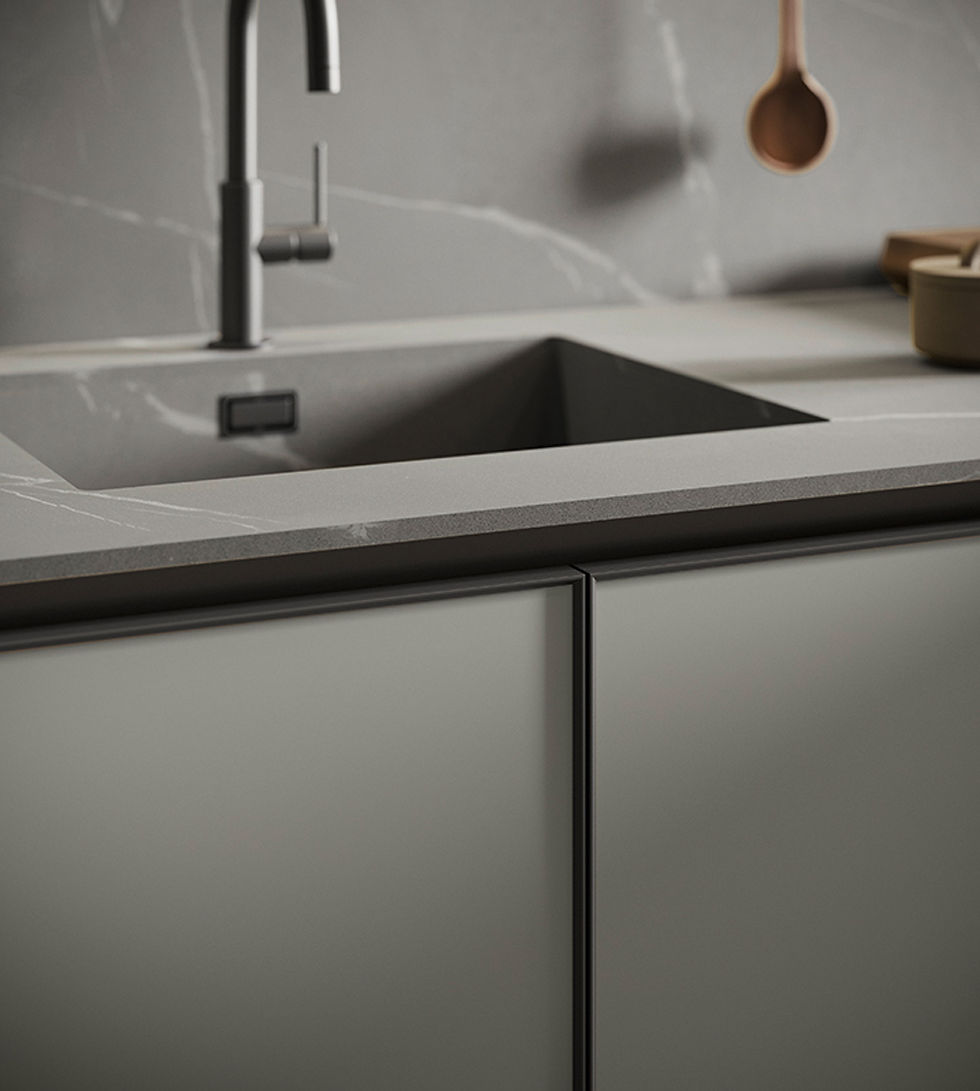 Composit Blend Italian bathroom vanity matte basin stone surround Colorado altitude B Design Denver