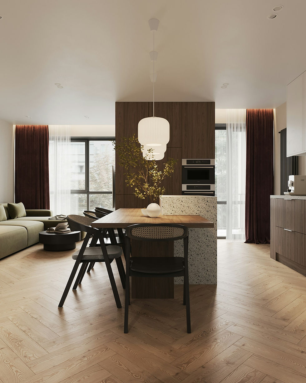 Modern open concept kitchen and dining area with European cabinetry in Houston TX