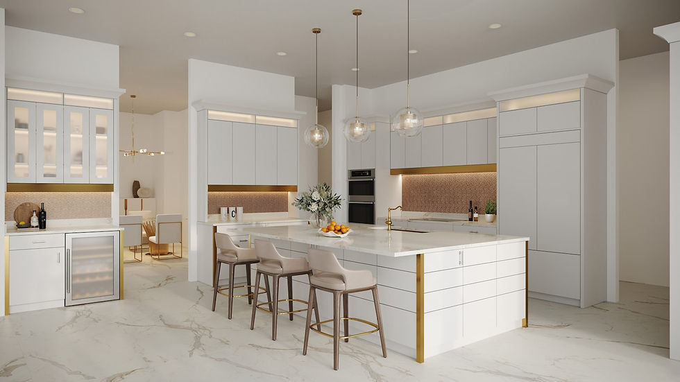 Kitchen island with integrated storage drawers and marble countertop in a luxury Houston kitchen