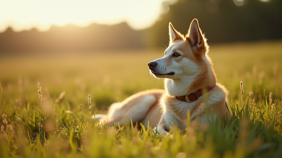 Welpe entspannt im Gras sitzend