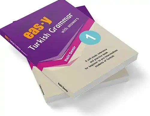 Stack of Easy Turkish Grammar with answers books for learning Turkish grammar from A1 to B2