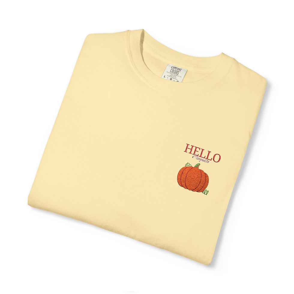 Thumbnail: Pumpkin Greeting T-shirt for Fall Vibes, Cozy Casual Wear, Cute Fall Outfit