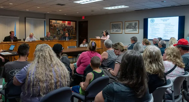 West Rockhill residents and their neighbors fill the room at township supervisors meeting about the proposed AI data center in Sellersville on April 15, 2026.