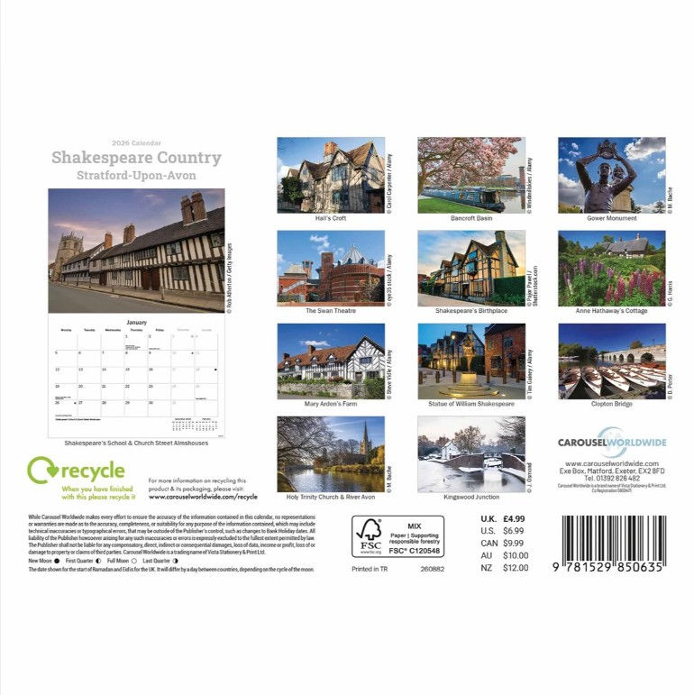 Thumbnail: Shakespeare Country, 2026 Regional A5 Calendar by Carousel Calendars