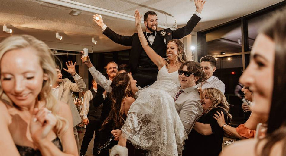Bride and groom dancing to DJ music in Chichester