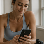 Woman on phone accessing Forma Wellness