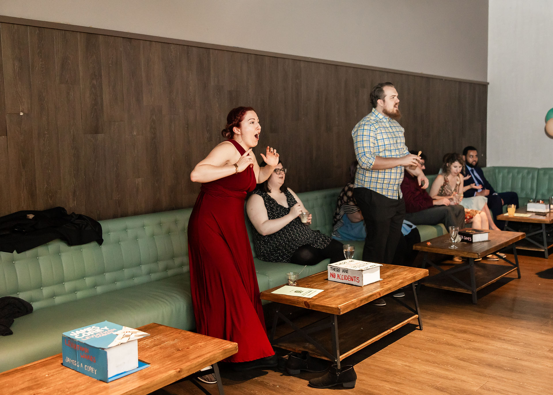 Wedding guests watching other guests bowl at Whirlyball Chicago