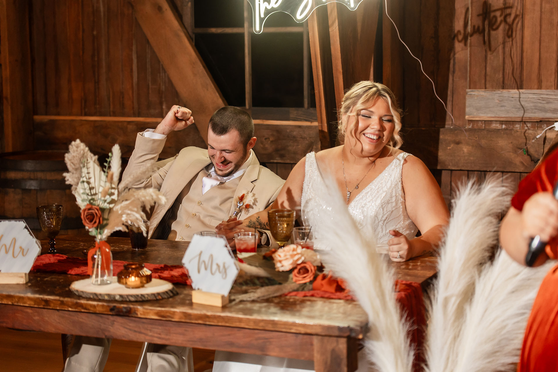 Candid reaction from wedding couple during speech 