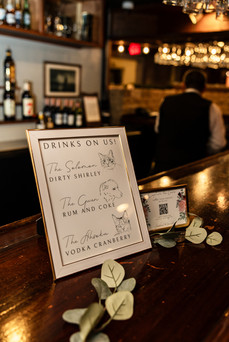 wedding drink menu with drinks named after their pets