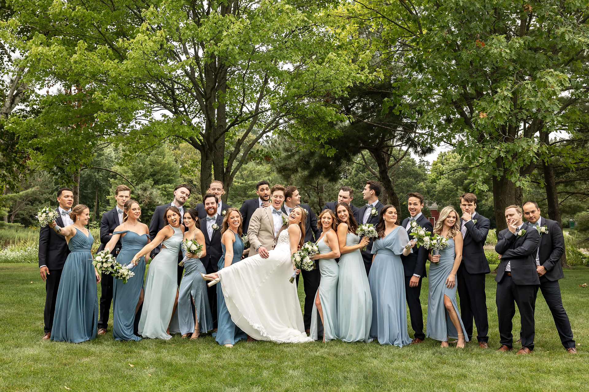 Silly and fun wedding party photo