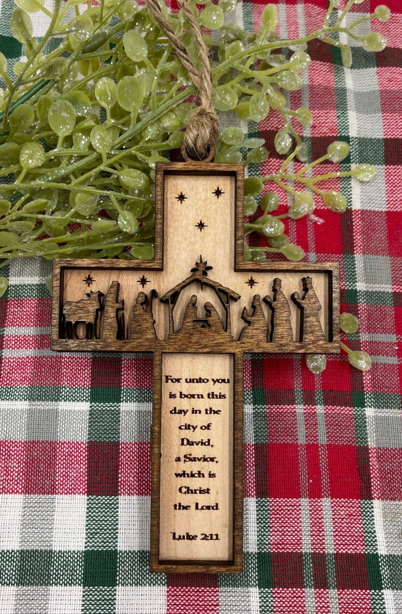Nativity Cross Scripture Ornament – Luke 2:11