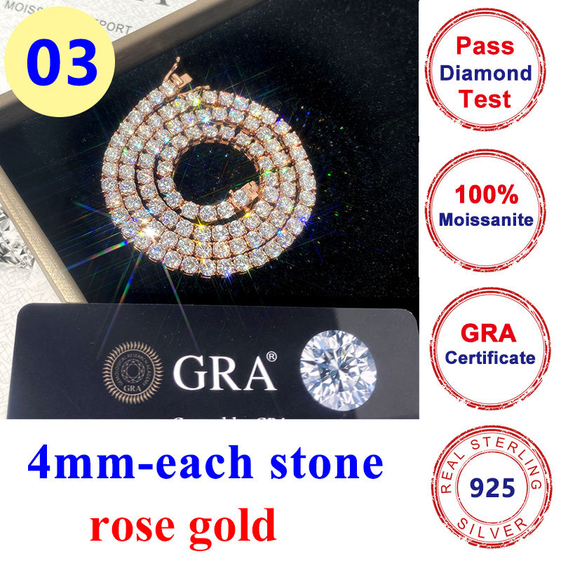 Thumbnail: 3/4/5/6.5MM Full D Color Moissanite Tennis HipHop Bracelet Chain Original S925 S