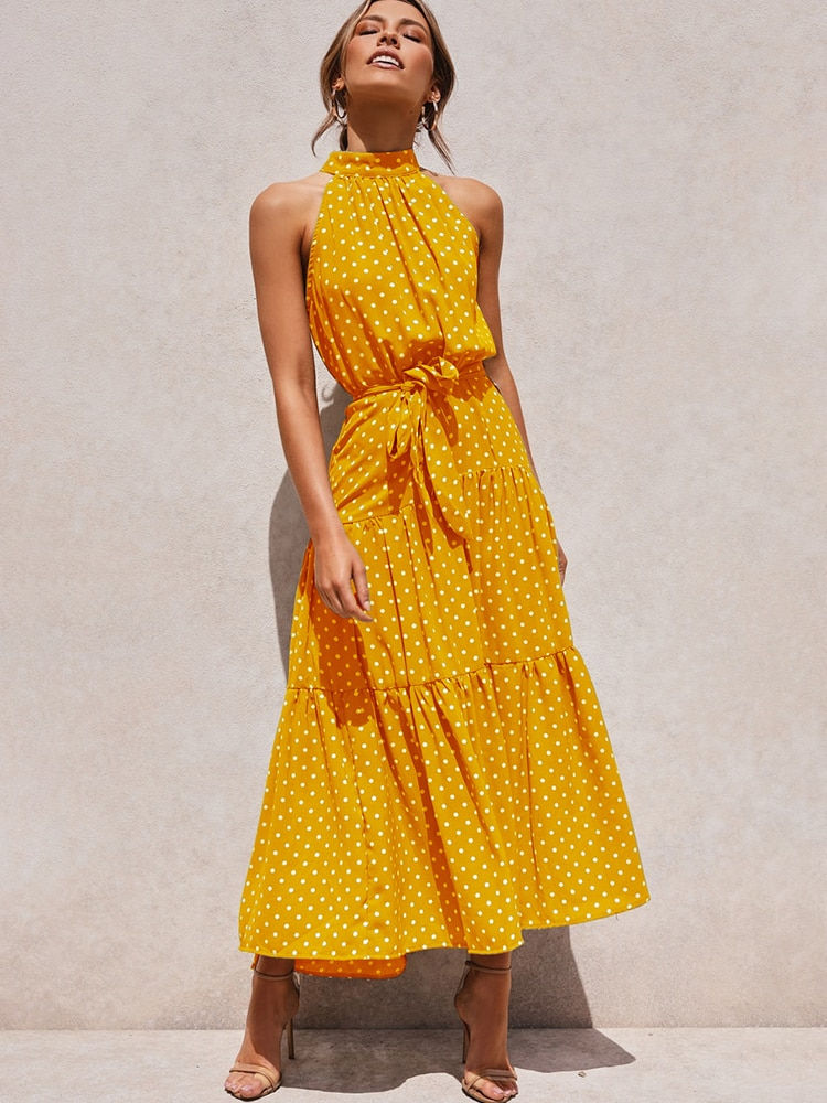 Thumbnail: Summer Long Dress Polka Dot Casual Dresses Black Sexy 